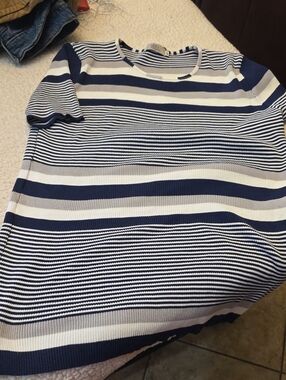 Polo Mano Navy, White & Gray Striped Ribbed Top